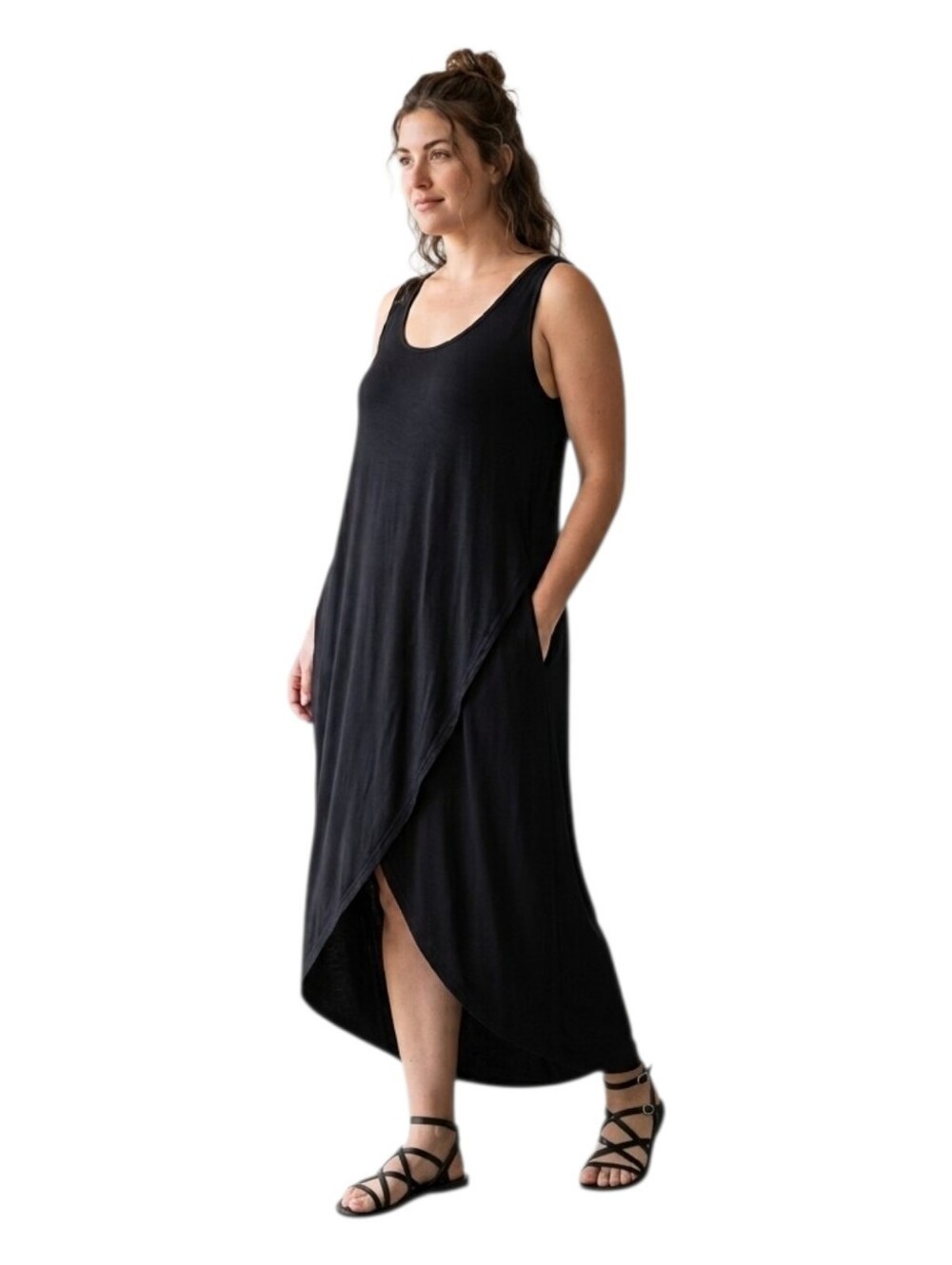 Thyme & Honey Black High-Low Tulip Maxi Dress with Pockets - Size Medium